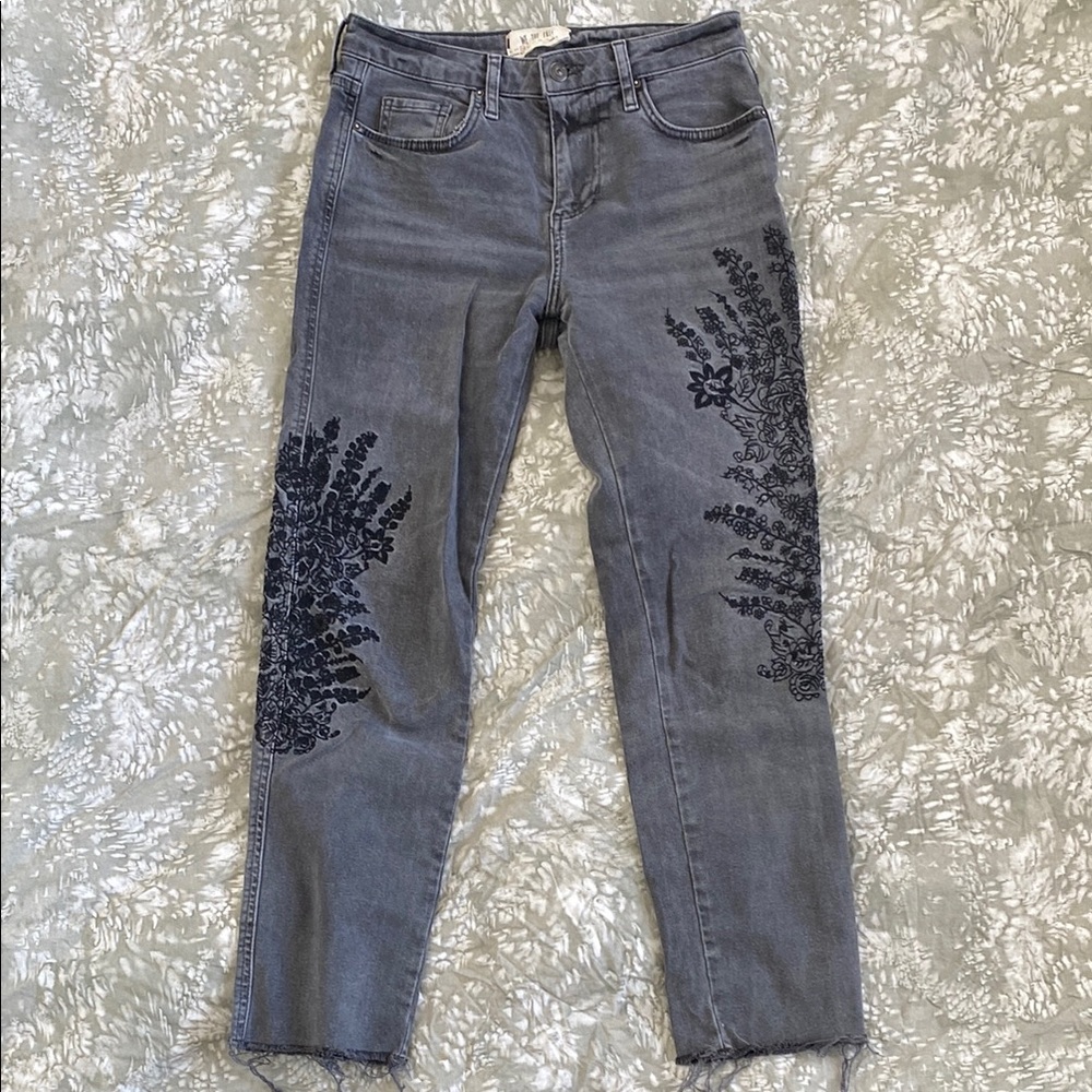 Free People Floral Embroidered Black Jeans
